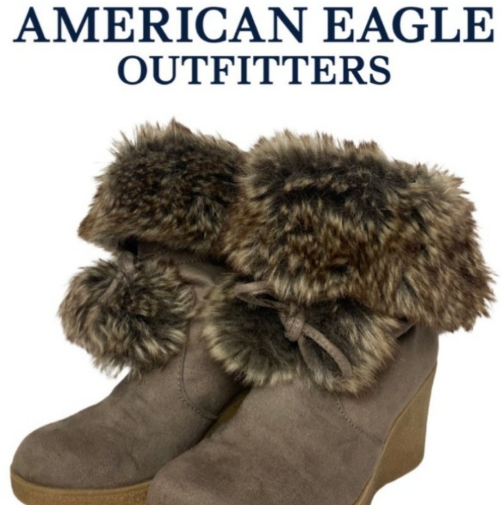 American Eagle Outfitters Faux Fur Brown Booties, 7.5